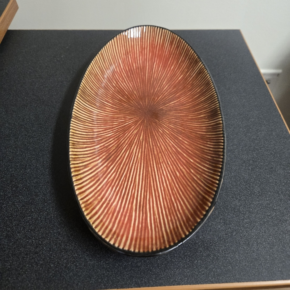 Pier 1 Oval Oblong Serving Dish Platter Rust Red Brown Ribbed